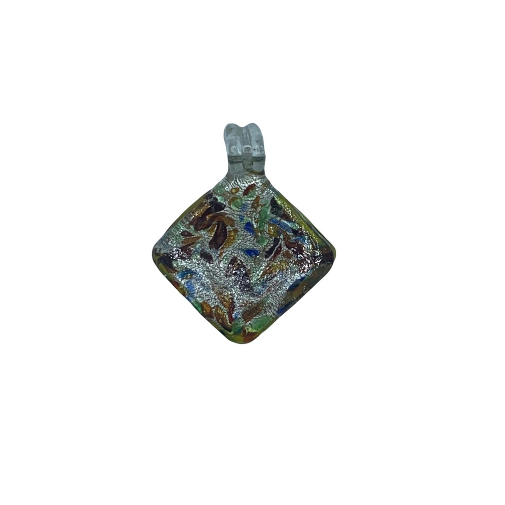vintage art glass pendant Diamond Shape Silver & Amber Brown